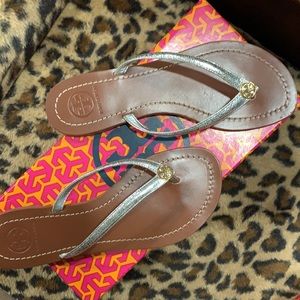 Tory Burch terra thong reverse metallic sandals